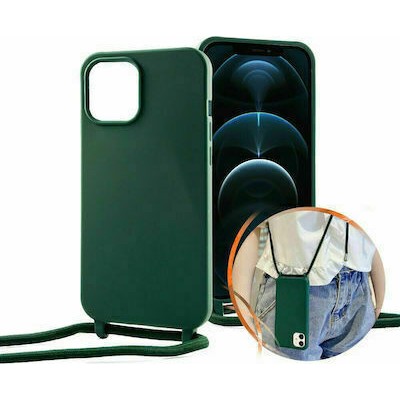 Oem Cord Silicone Πράσινη Θήκη Για  Apple iPhone 15 Pro 5G 6,1 Με Λουρί  Σκούρο - Πράσινο