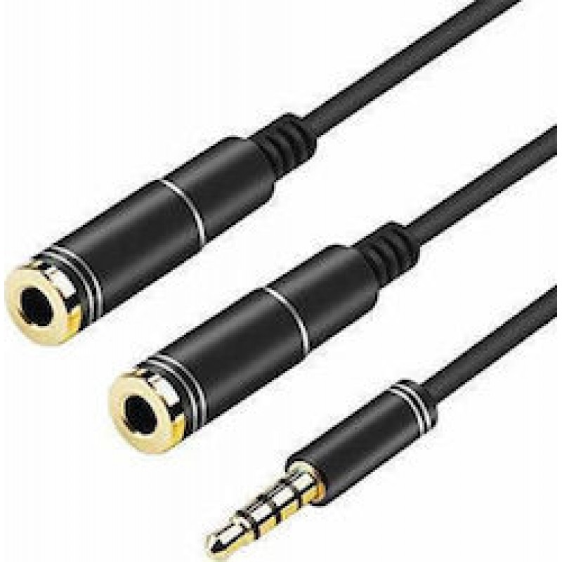 Oem Καλώδιο Jack 3,5mm Αρσενικό Ακουστικών Σε 2 x jack 3,5mm θηλυκά 2,0m Μαύρο