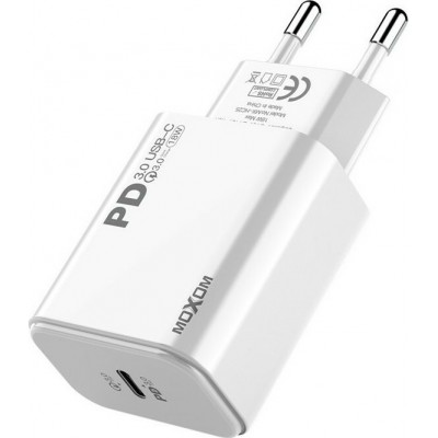 MOXOM MX-HC25 Fast Charger 3.0 18W with USB-C to Lightning PD cable White