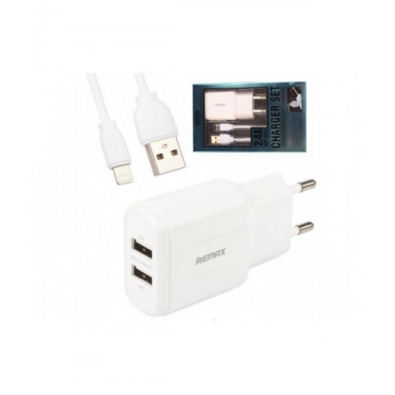 REMAX Travel Charger RP-U22 2.4A  2xUSB + Data cable for Apple Lightning 