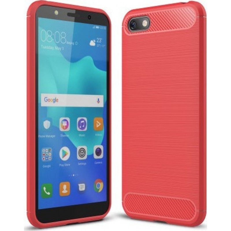 Oem Θήκη Σιλικόνης Carbon Για Huawei Y5 2018  Κόκκινο